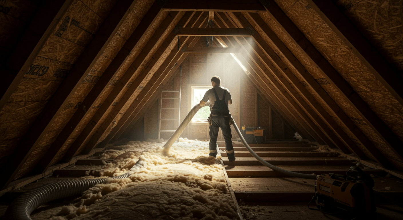 Installation av lösullsisolering visualization